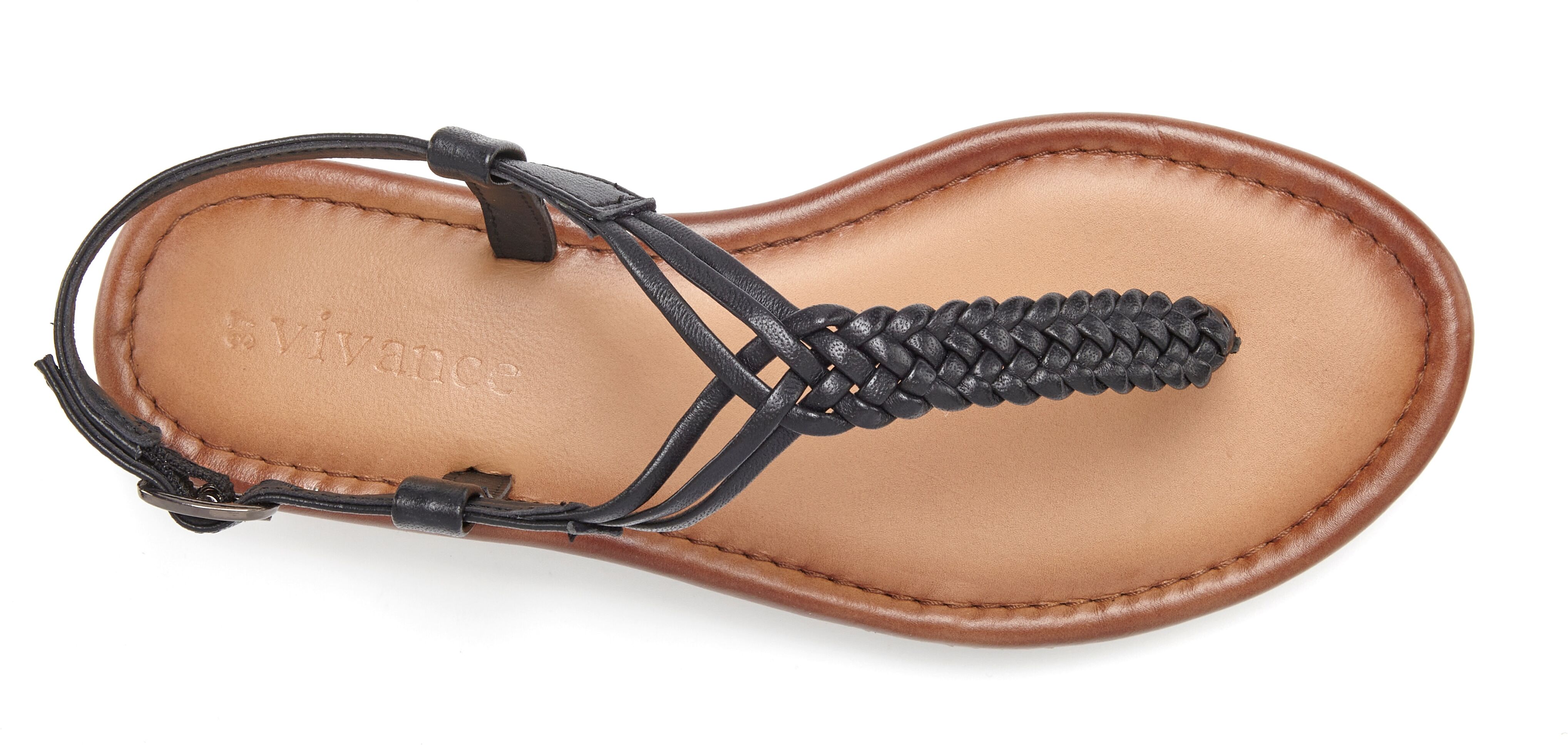 Zehentrenner VIVANCE "Sandalette, Sommerschuh, Sandale, Ledersandale", Damen, Gr. 41, schwarz, Obermaterial: 100% Schafsleder. Decksohle: 100% Schafsleder. Futter: 100% Schafsleder. Laufsohle: 100% Synthetik, Flechtoptik, geflochten, unifarben, Basic, Sch