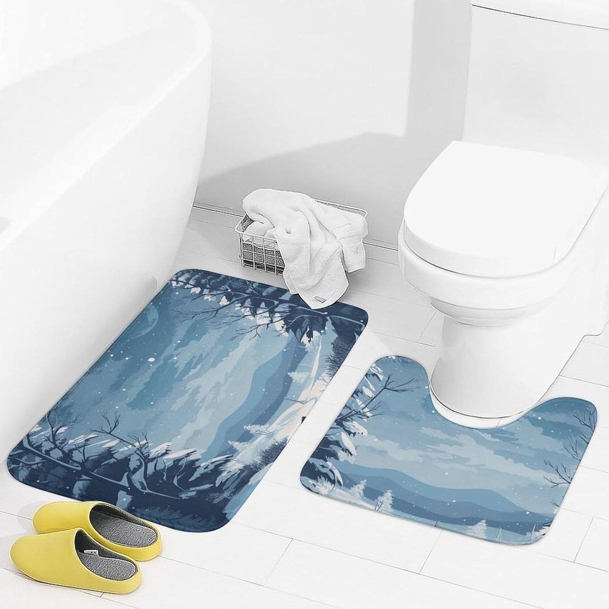 Set van 2 ultra zachte microvezel badkamermatten en toilettapijt