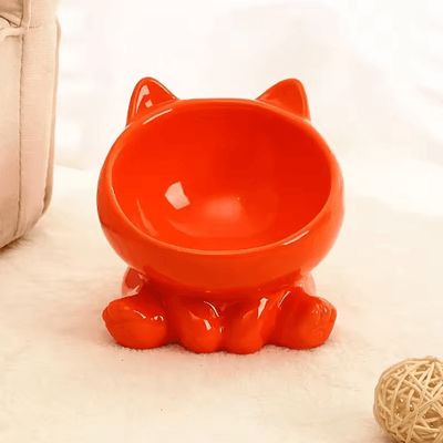 Inspire Picks Elevated Tilted Ceramic Cat Bowl Cute Ergonomic Food & Water Dish orange