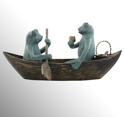 San Pacific - Ds Rowboat Picnic Frog Garden Sculpture Verdi Bronze , Verdi Bronze