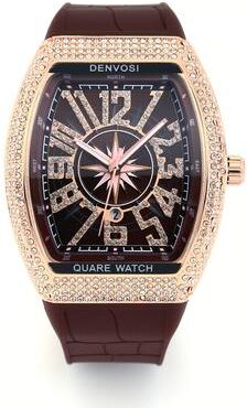 Fashion Sheath DENVOSI Luxury Starry Sky Quartz Watch With Silicone Strap golden Brown