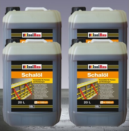 Isolbau Schalöl Professional - 4x 20 Liter Trennmittel für Formen & Schalungen - Beton-Trennmittel, begrenzt die Haftung von Beton, Mörtel & Kleber