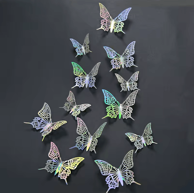 Inspire Picks 3D Mirror Butterfly Wall Stickers DIY Decorative Wall Art Set 12pcs Iridescent E