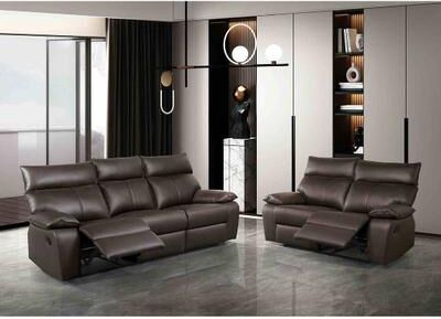 Esofastore Contemporary Brown Finish Living Room Sofa Recliner Set Pillow Top Arms