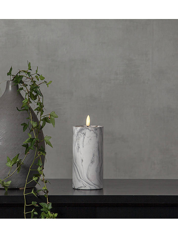 Best Season LED-Kerze "Flame Marble" in Grau - (H)17,5 x Ø 7,5 cm - onesize