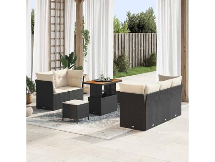 HEFZGDB Garten-Sofa-Set 8 pcs mit Kissen und Speicher in Schwarz Creme Outdoor Sitzgruppe Modulares Sofa