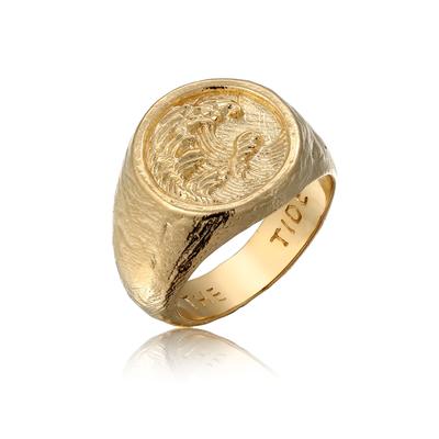 Siegelring HAZE & GLORY "Ring Siegelring Tide Wellen Motiv 925 Silber" Gr. 60, gold, Fingerringe, Herren, 60, Silber 925 (Sterlingsilber), Siegelring