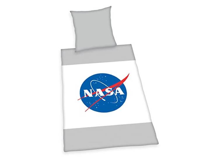 Herding NASA Bettwäsche-Set, Kopfkissenbezug 70 x 90 cm, Bettbezug 140 x 200 cm, Mit leichtläufigem Reißverschluss, 100% Baumwolle/Renforcé, Grau/Weiß