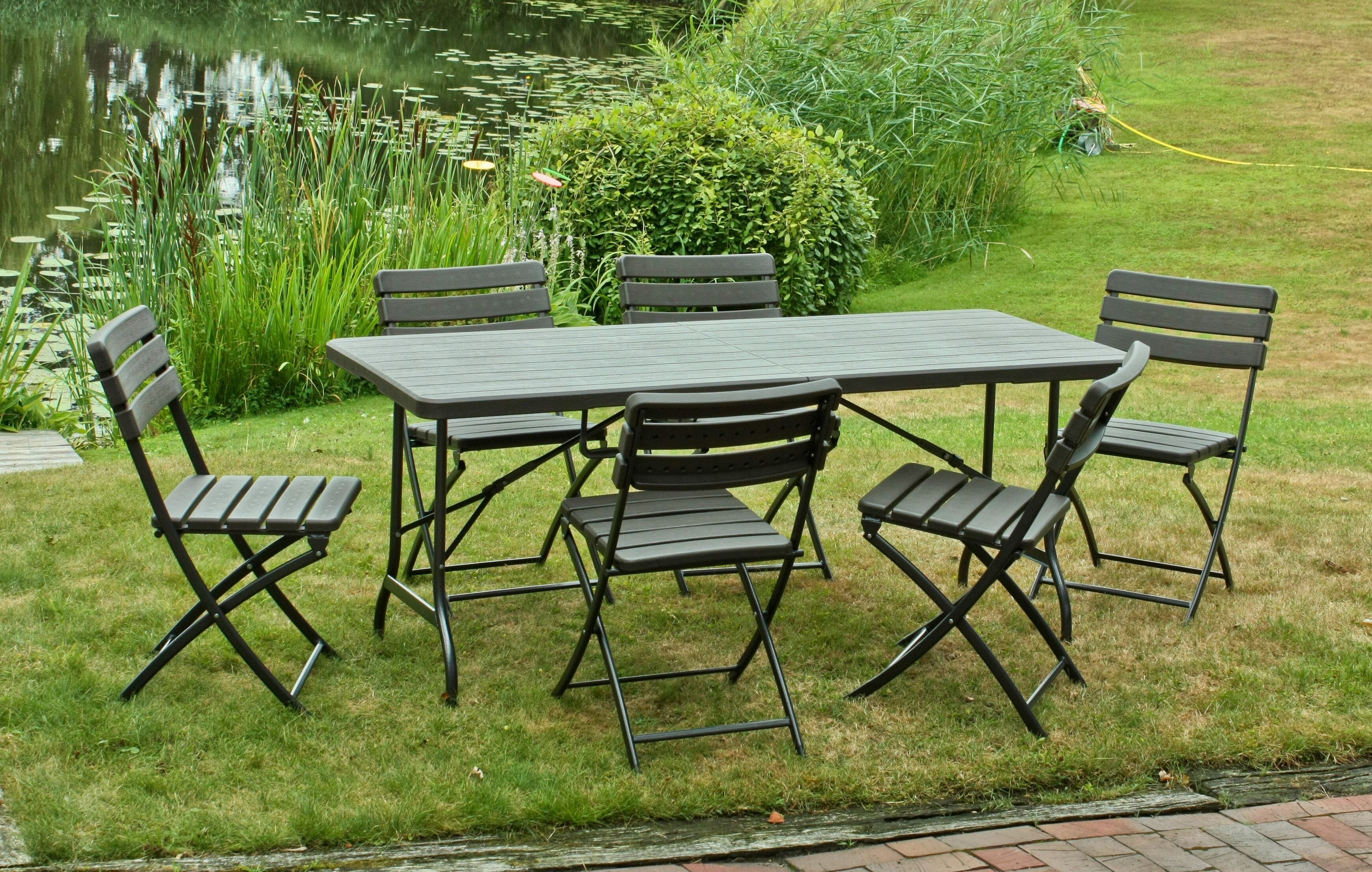 Garten-Essgruppe GARDEN PLEASURE "TABORA", schwarz (schwarz, schwarz, schwarz), B:180cm H:81cm T:175cm, Kunststoff, Stahl, Sitzmöbel-Sets, Garten-Essgruppe