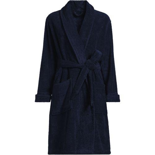 Knielanger Bademantel aus Baumwoll-Frottee, Damen, size: regular, Blau, Baumwolle, by Lands' End