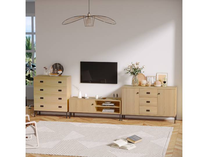 HOMCOM Meuble TV 50 Porte Coulissante Noir