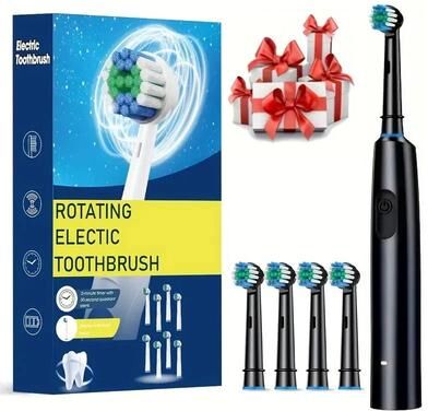 Uplifted Finds Rechargeable Rotary Electric Toothbrush For Adults black 4 Heads