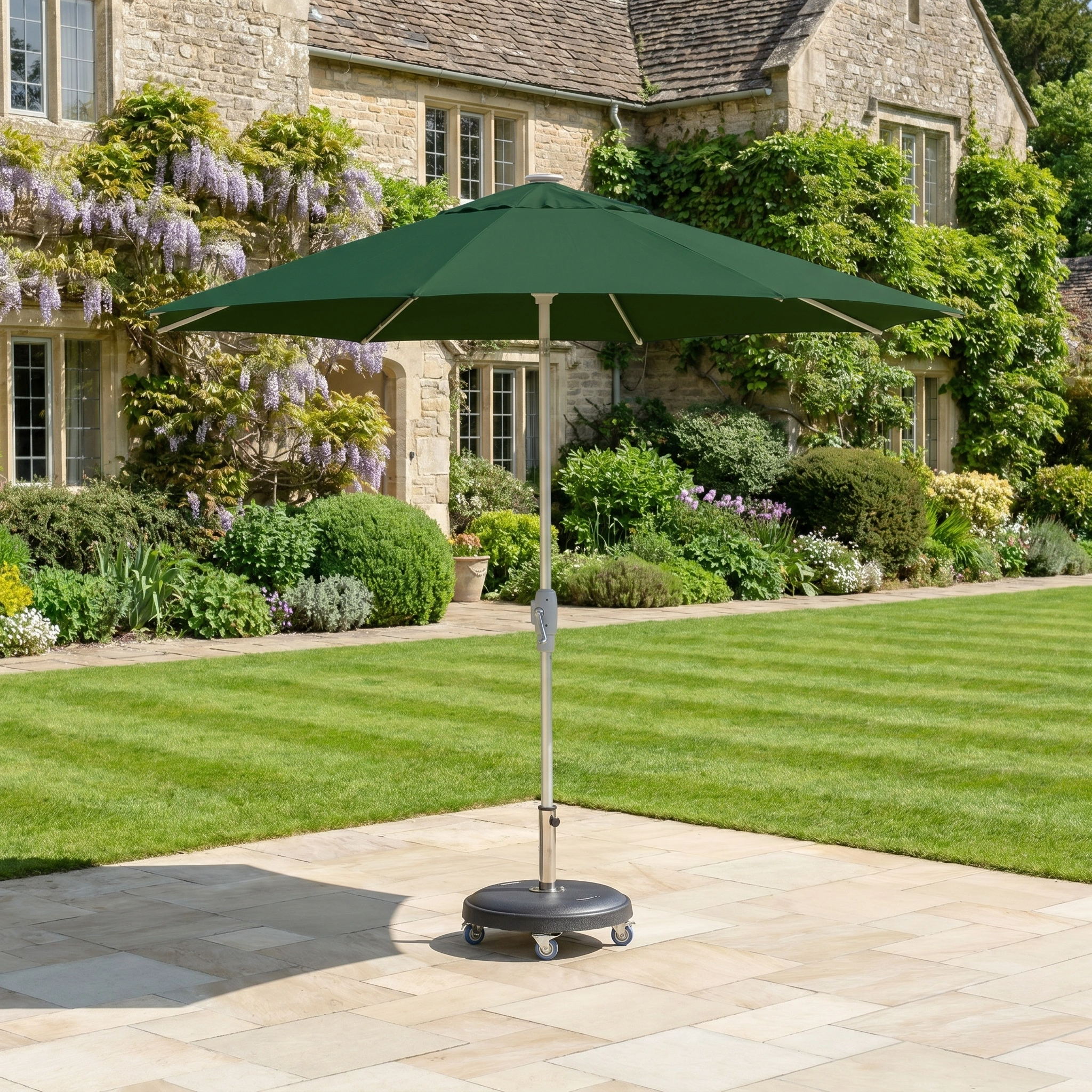 Harbour Lifestyle Zelos 2.5M Round Parasol with LED Lighting in Green