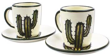 Novica Handmade Saguaro Ceramic Cups And Saucers (Pair)