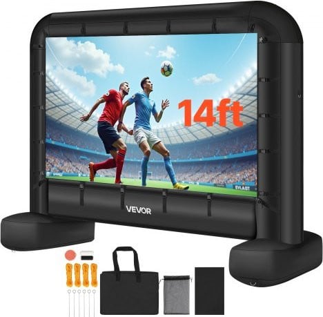 VEVOR Opblaasbaar Projectiescherm 16:9 met Draagtas, 600D Materiaal, B/D/H: 328 x 130 x 251 cm