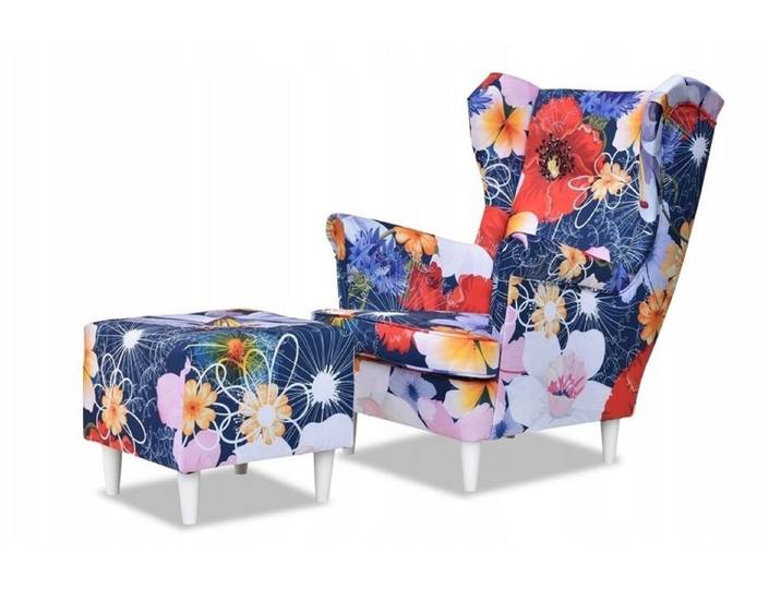 Kaiser Möbel Loungesessel Ohrensessel Sessel mit Hocker große florale Muster GARDEN