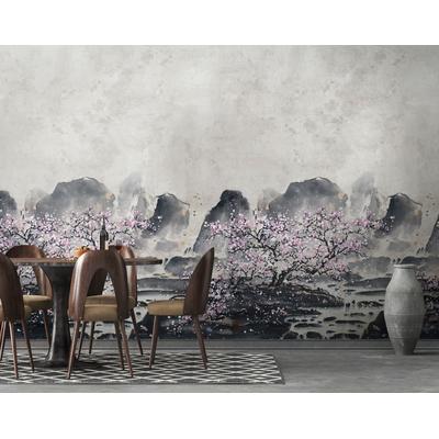 Fototapete MARBURG "Nanami", grau (grau, rosa), B:2,12m L:2,7m, Vlies, Tapeten, moderne Tapete für Wohnzimmer Schlafzimmer Küche