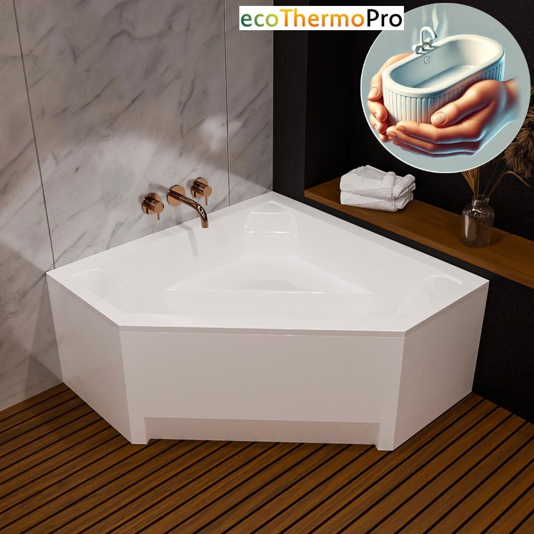 ECOLAM Badewanne IRMA 140x140 cm Schürze mit Isolierung Thermobadewanne ecoThermoPro Wärmeschutz Fünfeckform Ablaufgarnitur Füße Silikon