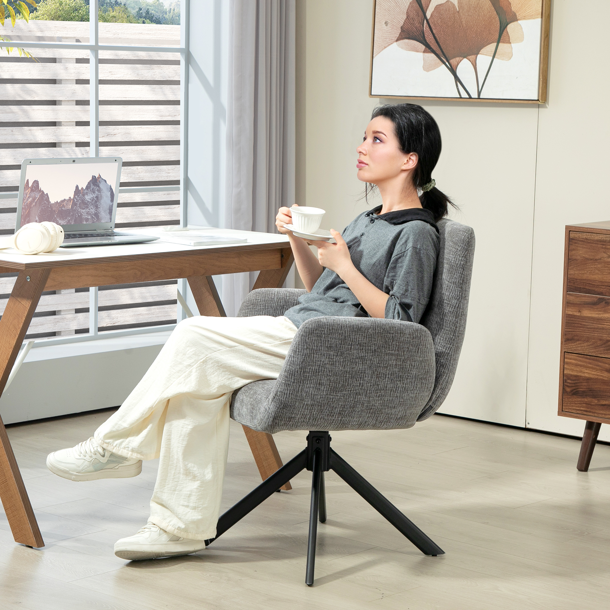 Homcom Poltrona, Sedia da accentuare, design moderno, girevole, fino a 120 kg, Grigio Scuro