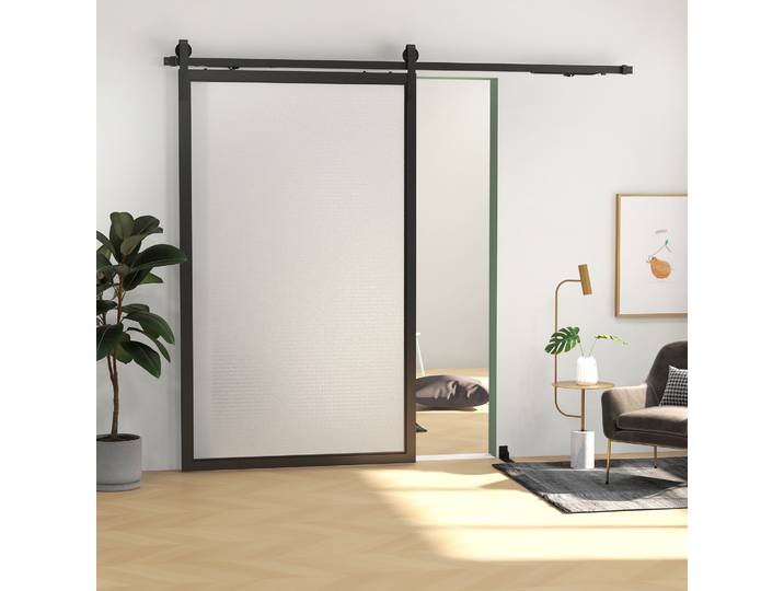 HOMCOM Kit Rail Porte Coulissante 244CM Acier Noir