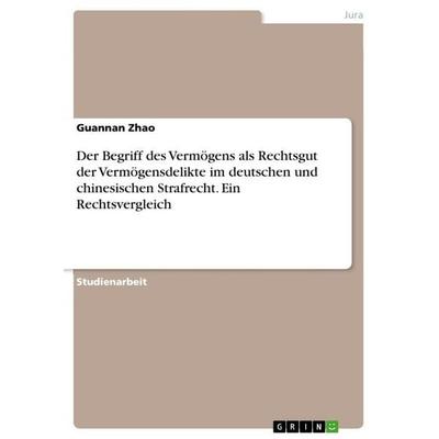 Der Begriff des Vermögens als Rechtsgut der Vermögensdelikte im deutschen und chinesischen Strafrecht. Ein Rechtsvergleich, Taschenbuch von Guannan