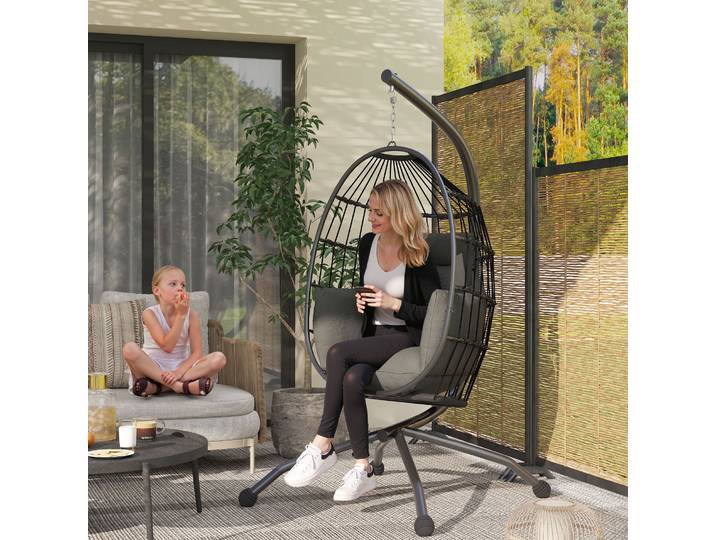 Outsunny Fauteuil Suspendu Extérieur Noir avec Support et Coussins