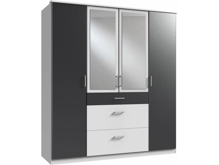 Kleiderschrank WIMEX Click , weiß (weiß, graphit), B:180cm H:199cm T:58cm, Schränke, Kleiderschrank Drehtürenschrank, mit Spiegel