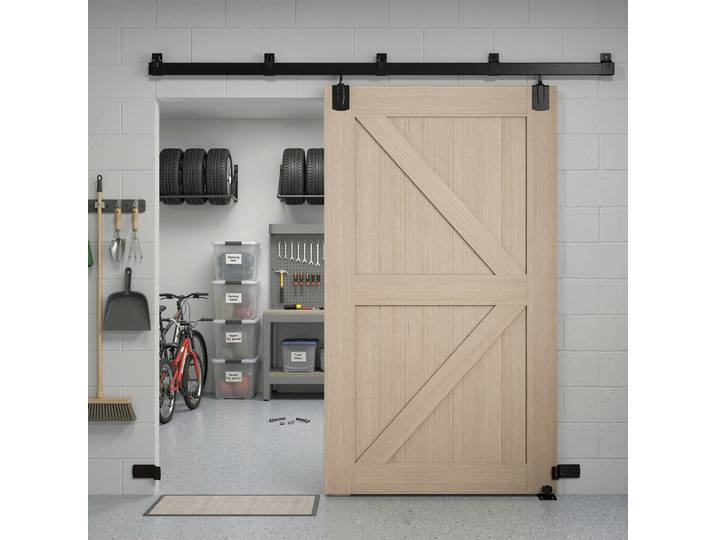 HOMCOM Kit Quincaillerie Porte Coulissante 244cm Noir Haute Charge