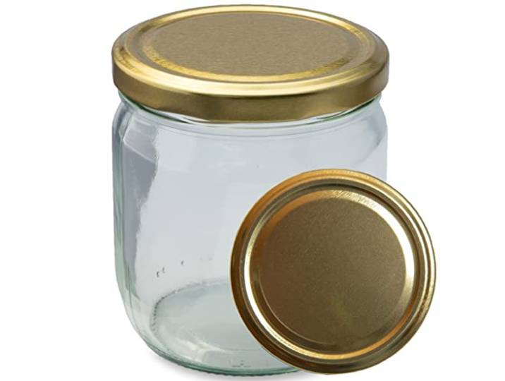 Imkado Twist-Off-Gläser (96 Stk) mit Metalldeckel (500g), abgerundeter Boden (Deckel Gold)