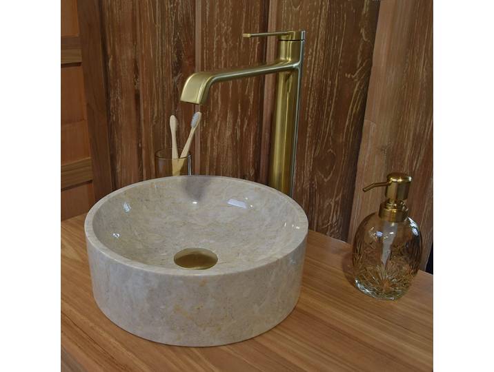 Vasque ronde à poser en marbre crème