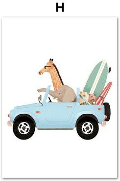 Uplift Picks Safari Animal Wall Art Kids Nursery Canvas Print Cartoon Animal Poster Decor h 20x25 Cm no Framed
