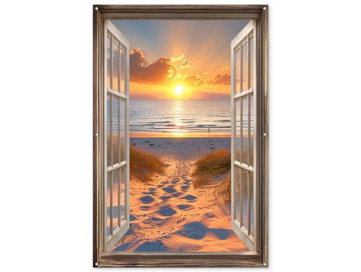 OnlyWow Gartenposter Durchblick - Strand - Dünen - Sonnenuntergang Bild 120x180 cm, Orange, Kunststoff, Rechteckig, 120x180x0.2 cm, Bilder & Rahmen, Bilder, Sonstige Wandbilder