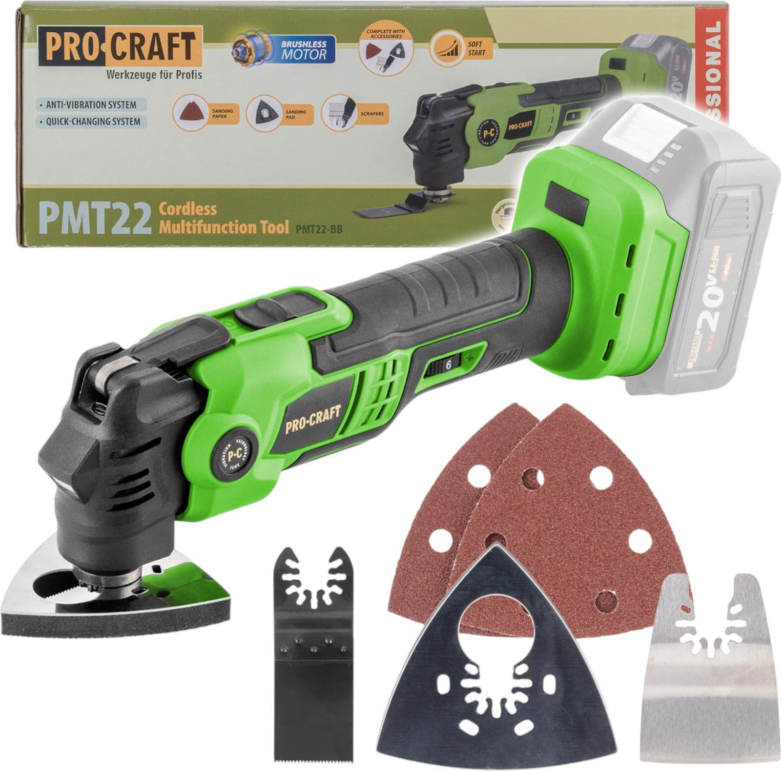 Procraft PMT22bb accu multifunctioneel gereedschap 20 V borstelloos - zonder accu en zonder oplader