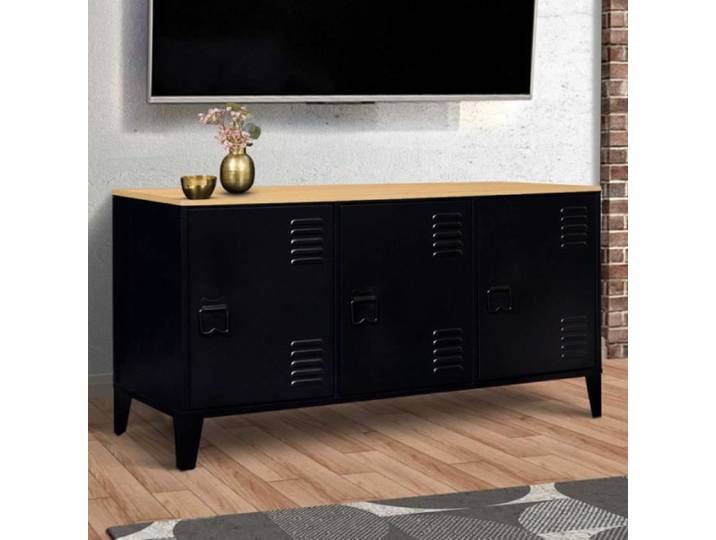 ID MARKET buffet 3 portes 113 cm Moderne bois et noir