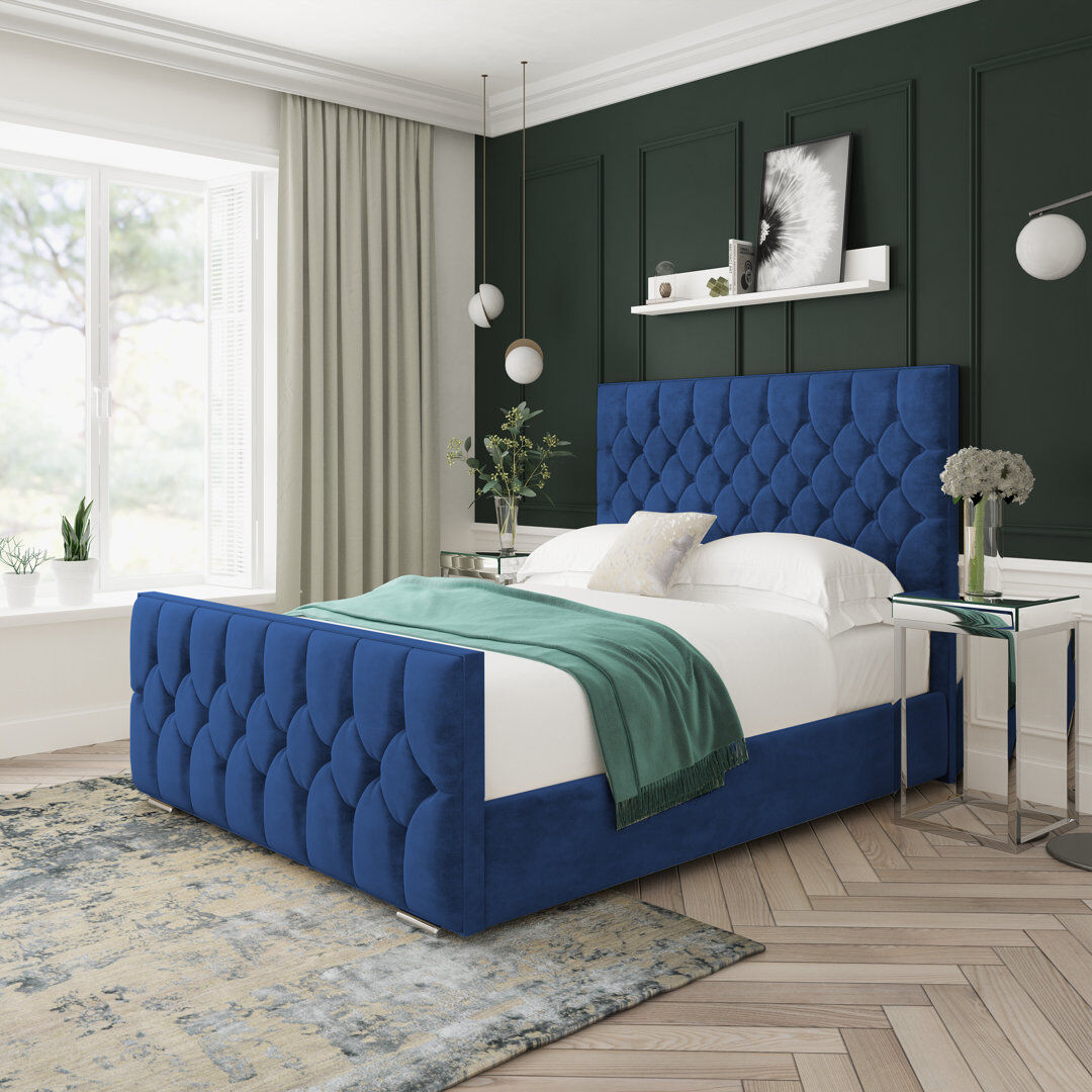 Lark Manor Upholstered Platform Bed Blue Super King (6')