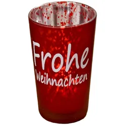 Windlicht Käthi Frohe Weihnachten Glas rot H.7,5 cm 2er Set