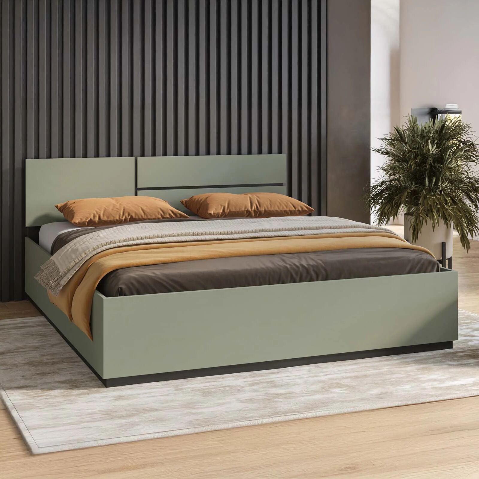 garneroarredamenti Letto matrimoniale oversize 180x200cm testiera reversibile verde Lolla