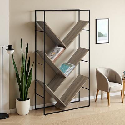 ZWYO HOSIMU 60.25in Laminate+Metal 5-Tier Etagere Bookshelf with V-Shaped Shelves, Display Rack with Slanted Design & Finished All Sides