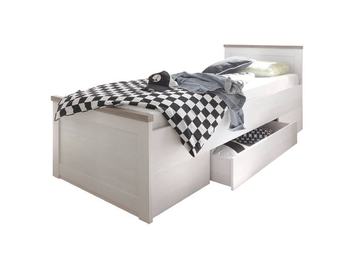 Jugendbett 90 x 200 cm Pinie weiß mit Schublade - LUCA
