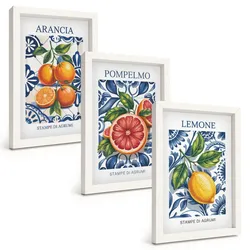 BILDER SET 3er Set - 20x30 cm Weißer Rahmen - Italienische Zitrus-Modeplakate
