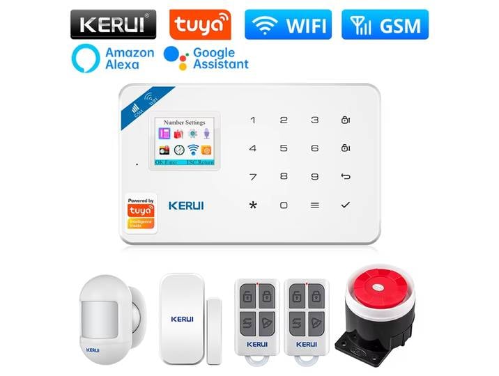 Système d'alarme intelligent KERUI compatible avec Google Assistant et Tuya Smart WiFi GSM pour la sécurité domestique