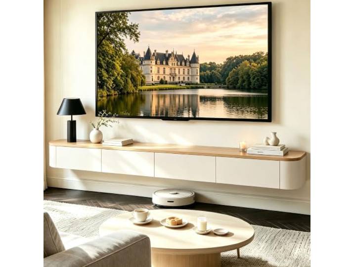 ATHOMASM Platzsparende TV-Schränke Aus Massivholz Multifunktionales TV-Regal Wandmontierter TV-Ständer Schwebender TV-Schrank Mit Tür(Natural,160cm)