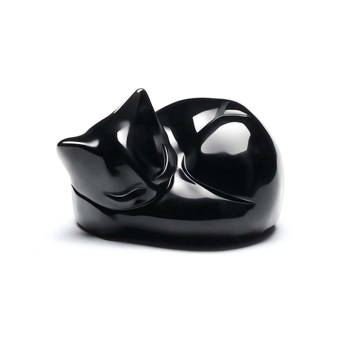 ShopVlot Kattenbeeldje van zwarte obsidiaan - Gesneden edelsteen - Slapende kat voor meditatie decoratie