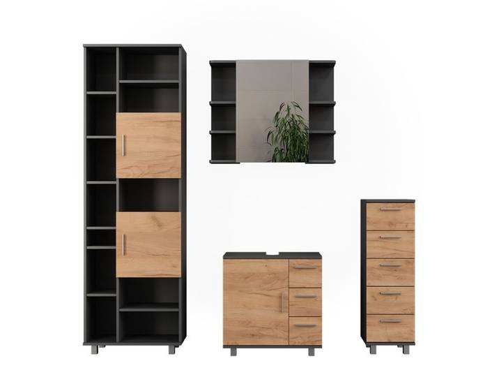Meubles bain Ilias 4 pièces Anthracite/Chêne doré Vicco 55504