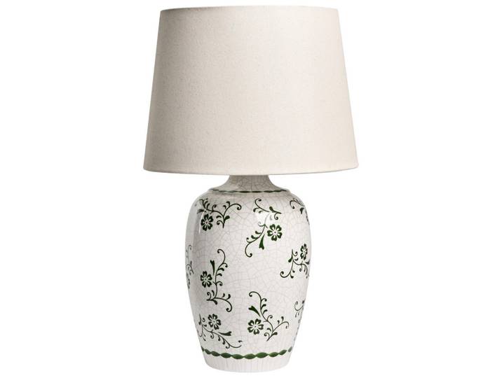 Beliani Tischlampe Weiß Jinny, Weiß, Grün, Keramik, E27, 30x50x30 cm, Lampen & Leuchten, Innenbeleuchtung, Tischlampen