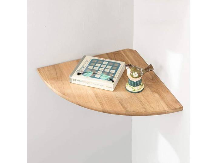Étagère d'angle flottante - chêne bois massif - rayon 30 cm angle 90° - fixation murale - pour objets déco et livres