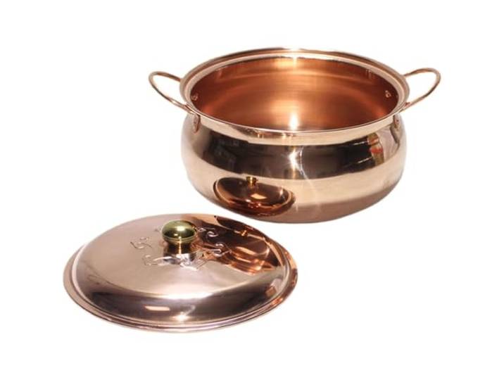 SYLUOQP Extra Dicker Kupfertopf, großer handgefertigter Kupfertopf for Kochen, antihaftbeschichtet, ofenfest, mit Deckel, Vintage-Kupfer-Suppentopf/Schmortopf for Küche und Restaurant(28cm)