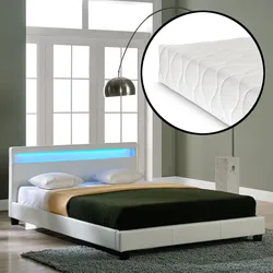 Kunstlederbett Paris LED RGB Beleuchtung Kaltschaummatratze 160x200cm Weiß Corium