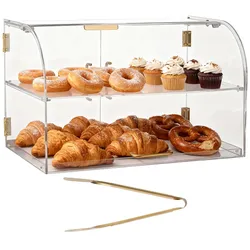 VEVOR Gebäckvitrine 2-stöckig, Gewerbliche Bäckereivitrine aus Transparentem Acryl, Thekenvitrine mit Magnetischer Rücktür & Abnehmbarer Trennwand für Kekse Desserts Donuts, 558 x 355 x 355 mm
