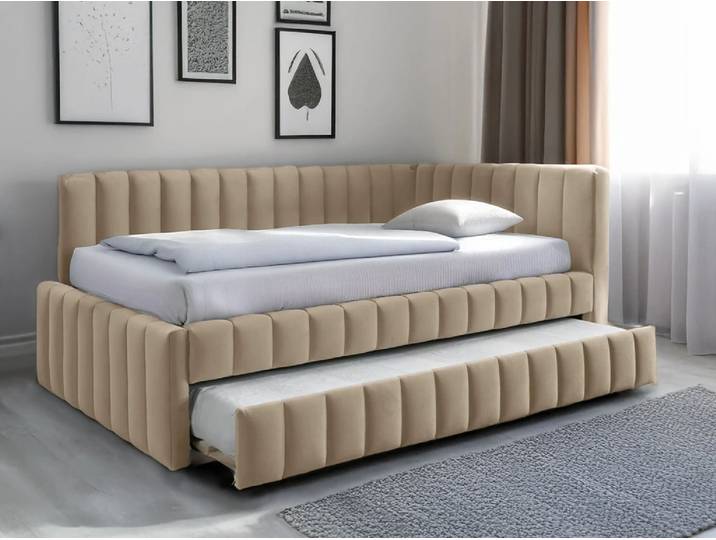 AKTION Polsterbett COMFINO VELVET mit Ausziehbett 120x200 cm creme II. Wahl